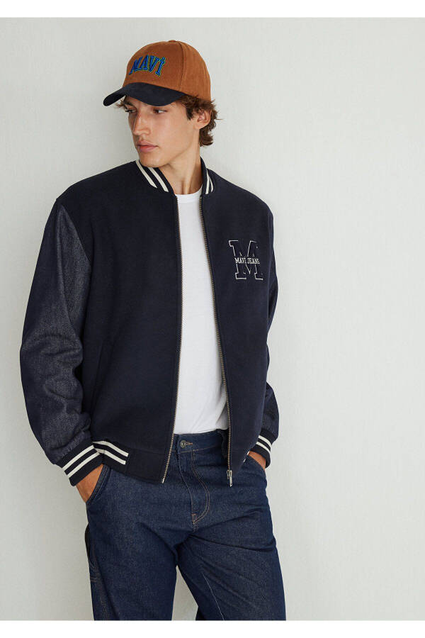 Blue M Printed Navy Bomber Jacket - 1