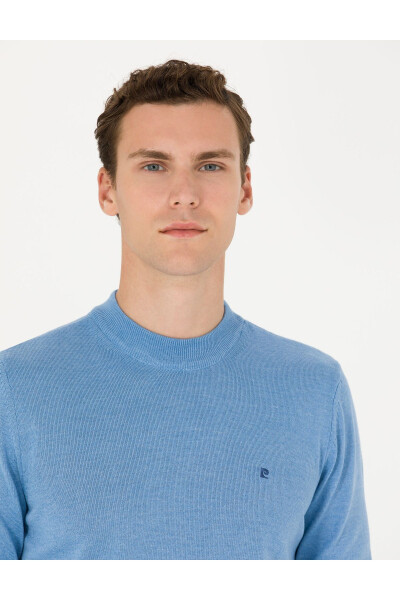 Blue Melange Slim Fit Crew Neck Basic Knit Sweater - 9