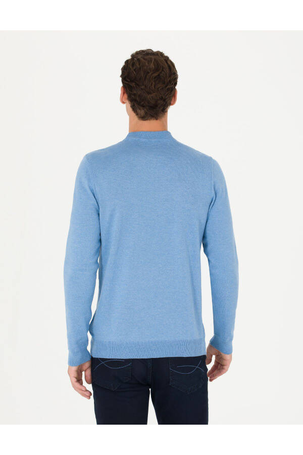 Blue Melange Slim Fit Crew Neck Basic Knit Sweater - 12