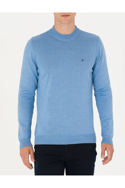 Blue Melange Slim Fit Crew Neck Basic Knit Sweater - 13