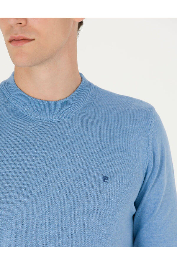 Blue Melange Slim Fit Crew Neck Basic Knit Sweater - 14