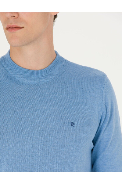 Blue Melange Slim Fit Crew Neck Basic Knit Sweater - 7