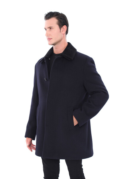 Blue men's coat with fur collar - 2