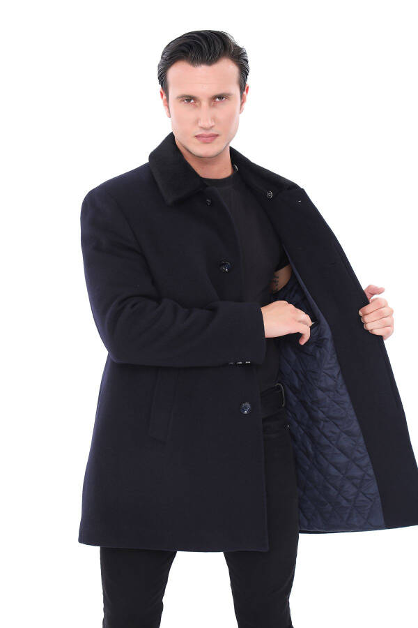 Blue men's coat with fur collar - 4