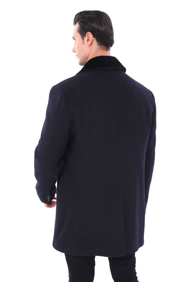 Blue men's coat with fur collar - 5