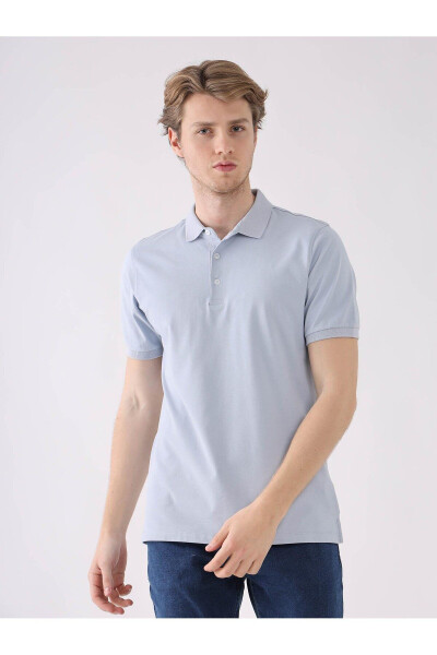 Blue Men's Slim Fit Plain Polo Collar T-Shirt - 1