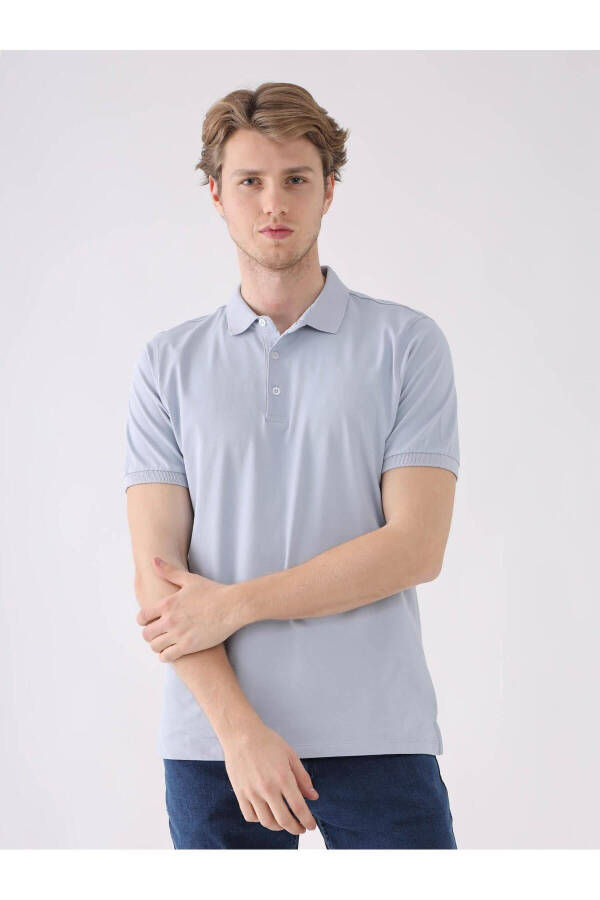 Blue Men's Slim Fit Plain Polo Collar T-Shirt - 3