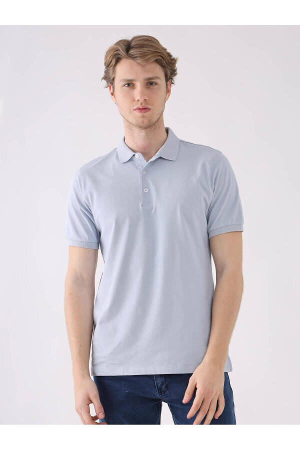 Blue Men's Slim Fit Plain Polo Collar T-Shirt - 5