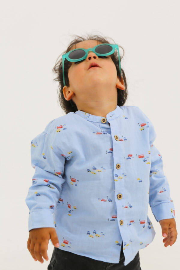 Blue Patterned Long Sleeve Baby Boy Shirt - 1