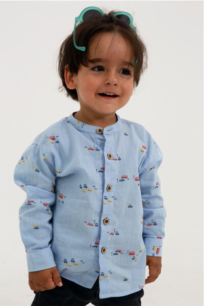 Blue Patterned Long Sleeve Baby Boy Shirt - 2