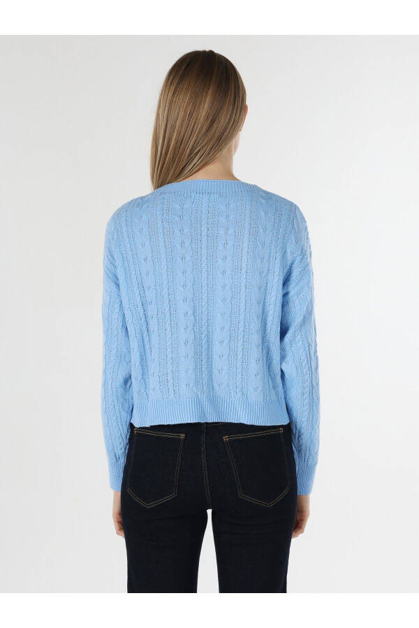 Blue patterned women's knitted sweater - 2