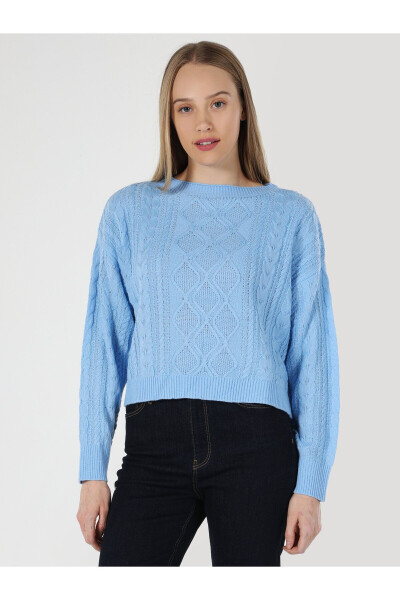 Blue patterned women's knitted sweater - 5