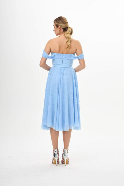 Blue Pearl Embroidered Chiffon Bridesmaid Dress - 6