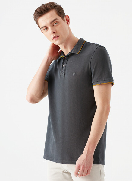 Blue Plain Dark Grey Men's Polo T-Shirt 065920-30653 POLO T-SHIRT Shadow Grey - 1