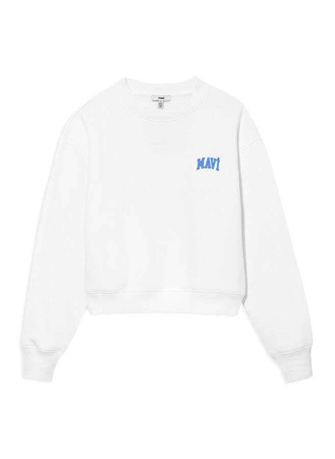 Blue Round Neck White Women's Sweatshirt M1611601-620 LOGO SHORT SWEATSHIRT B - 7