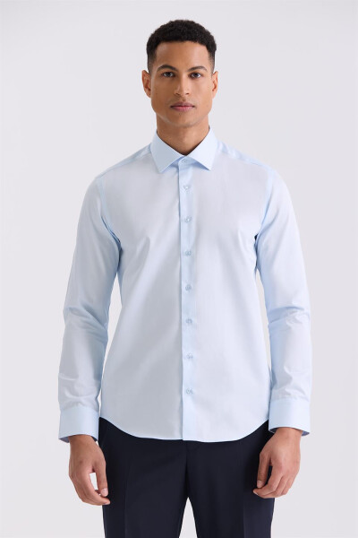 Blue Slim Fit Basic Buttoned 100% Cotton Shirt - 5