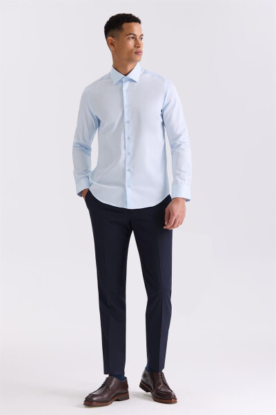 Blue Slim Fit Basic Buttoned 100% Cotton Shirt - 6