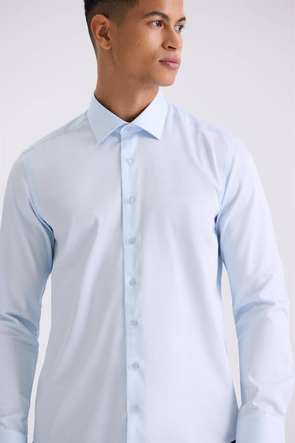 Blue Slim Fit Basic Buttoned 100% Cotton Shirt - 7