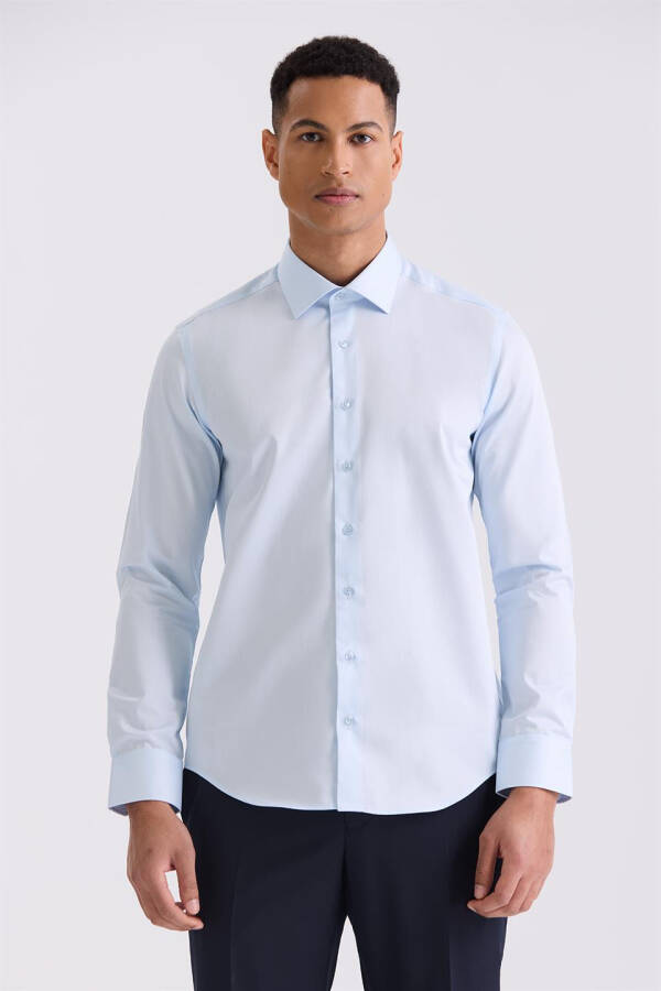 Blue Slim Fit Basic Buttoned 100% Cotton Shirt - 1