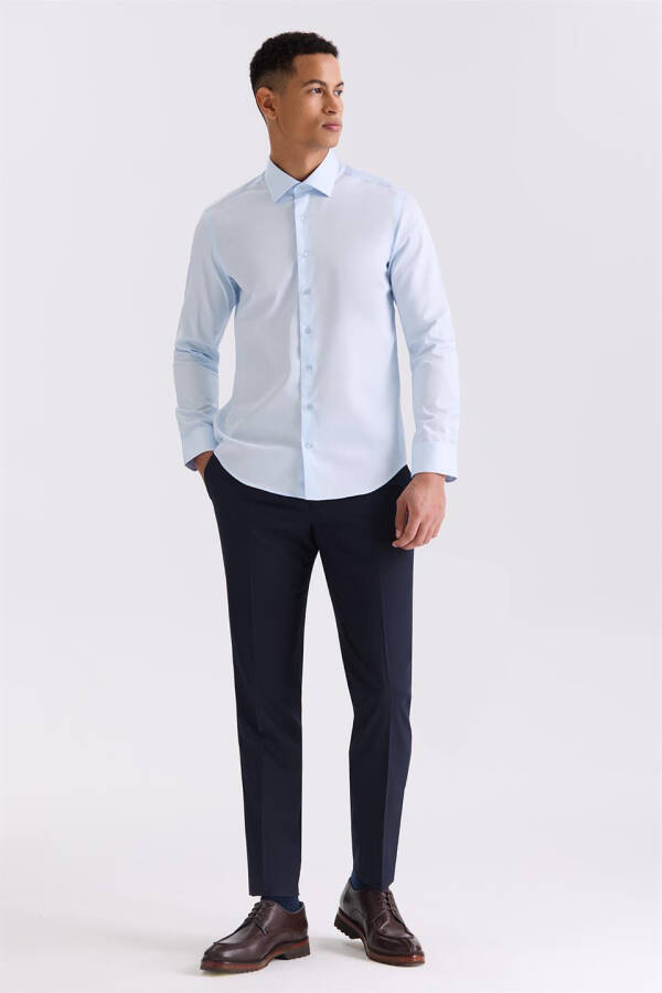 Blue Slim Fit Basic Buttoned 100% Cotton Shirt - 2