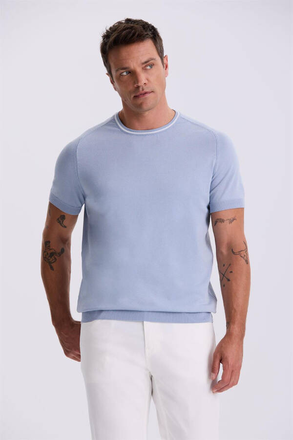 Blue Slim Fit Knit Polo T-Shirt - 2