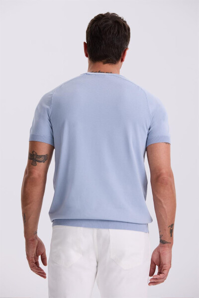 Blue Slim Fit Knit Polo T-Shirt - 4