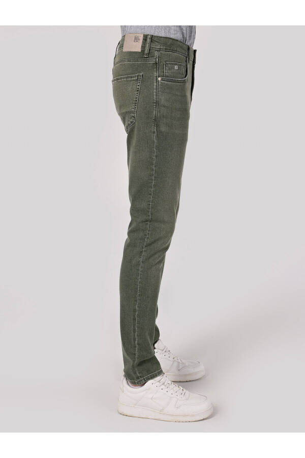 Blue, straight leg, low rise, slim fit jeans for men. - 4