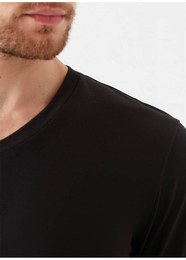 Blue Stretch V-Neck Slim Fit Plain Black Men's T-Shirt - 7