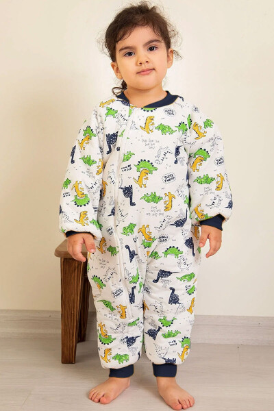 Blue Striped Dinosaur Patterned Boys Sleepsuit - 5