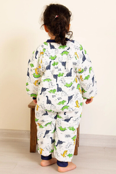 Blue Striped Dinosaur Patterned Boys Sleepsuit - 6