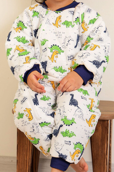 Blue Striped Dinosaur Patterned Boys Sleepsuit - 7