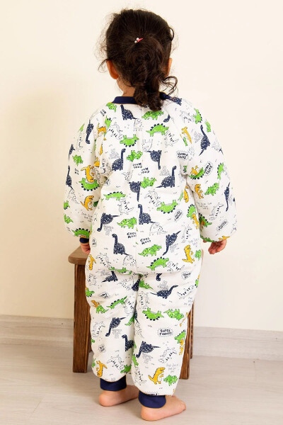 Blue Striped Dinosaur Patterned Boys Sleepsuit - 2