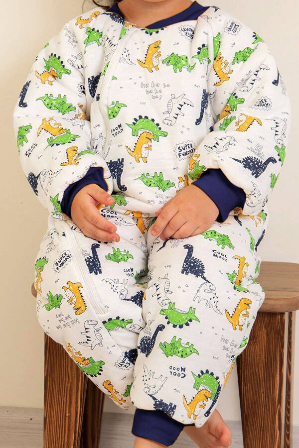 Blue Striped Dinosaur Patterned Boys Sleepsuit - 4