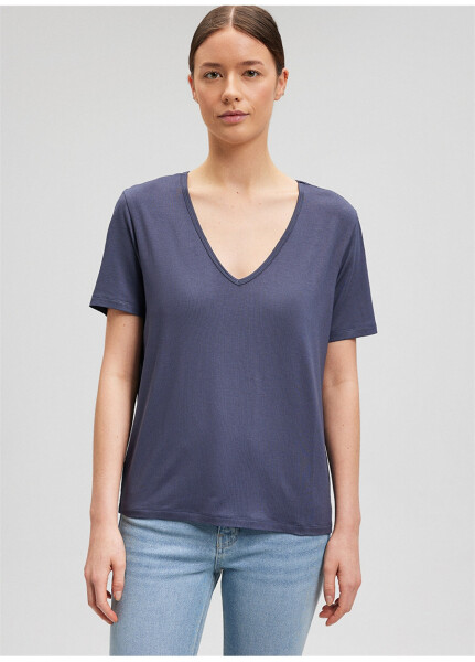 Blue V-Neck Grey Women's T-Shirt M1612381-87111-V NECK BASIC - 13