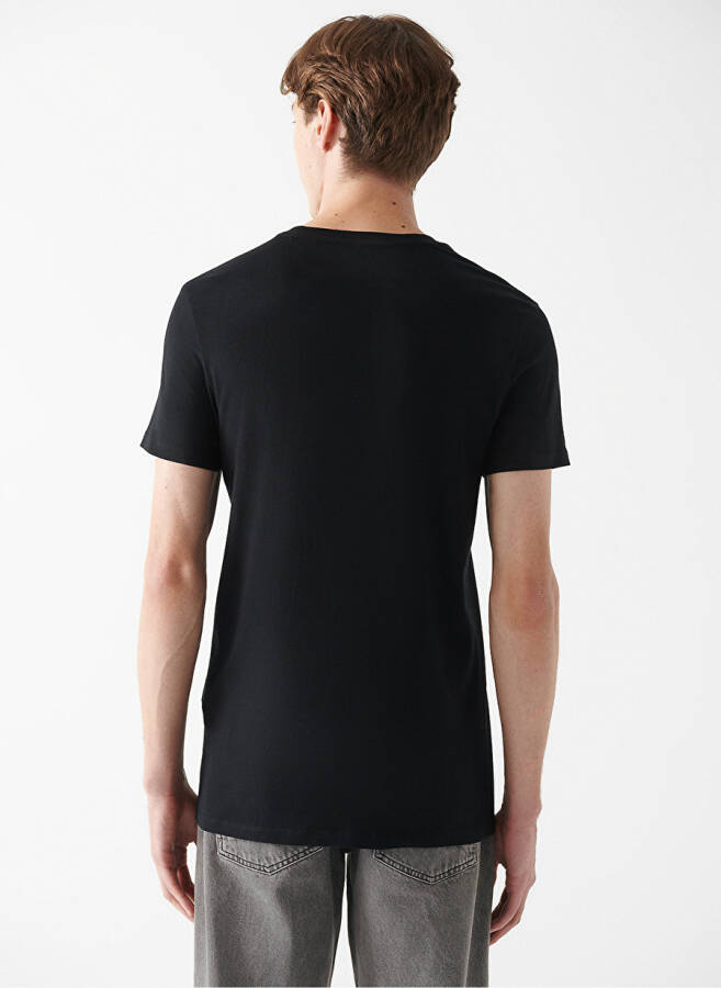 Blue V-Neck Plain Black Men's T-Shirt - 4