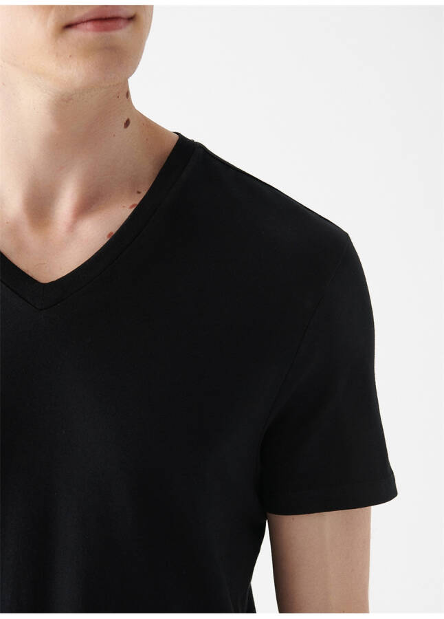 Blue V-Neck Plain Black Men's T-Shirt - 13