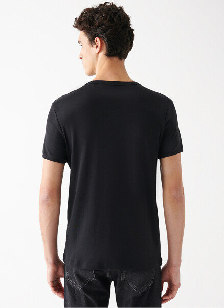 Blue V Neck Plain Black Men's T-Shirt - 4