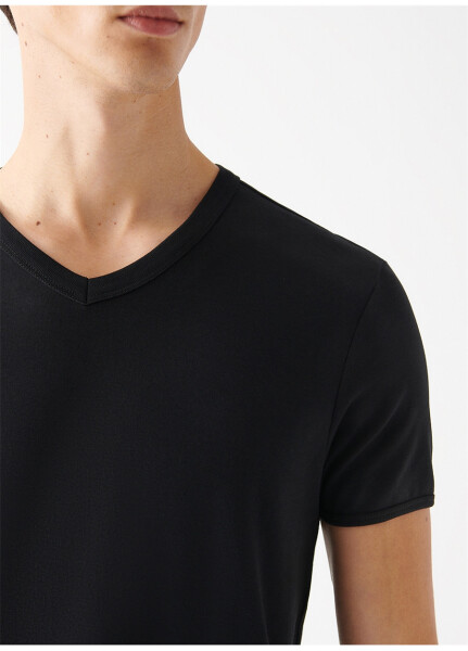 Blue V Neck Plain Black Men's T-Shirt - 12