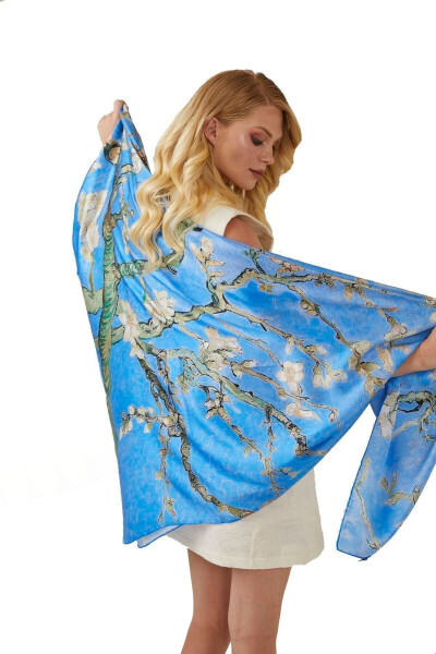 Blue Van Gogh Almond Blossoms Square Scarf - 1