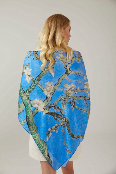 Blue Van Gogh Almond Blossoms Square Scarf - 4