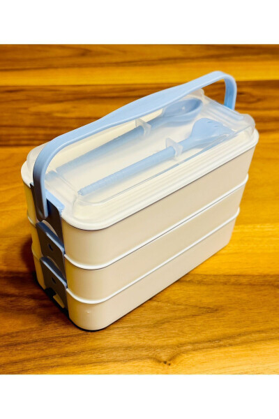 Blue White 3 Tiered Compartment Student Lunch School Storage Container Work Lunch Box Picnic Container Breakfast - 4