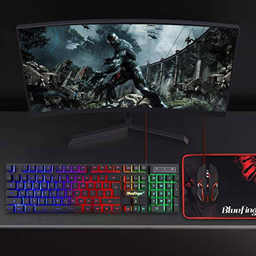 BlueFinger RGB Gaming Keyboard and Backlit Mouse Combo, USB Wired, LED Gaming Set for Laptop PC Computer Game and Work - 2