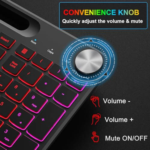 BlueFinger Wireless Keyboard and Mouse Combo Backlit, 2.4G Rechargeable Ergonomic Gaming Keyboard with Wrist Rest, Phone Holder, Volume Knob, Silent Light Up Keyboard with Mouse for Computer Laptop - 6