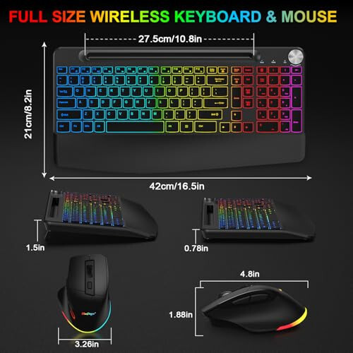 BlueFinger Wireless Keyboard and Mouse Combo Backlit, 2.4G Rechargeable Ergonomic Gaming Keyboard with Wrist Rest, Phone Holder, Volume Knob, Silent Light Up Keyboard with Mouse for Computer Laptop - 7