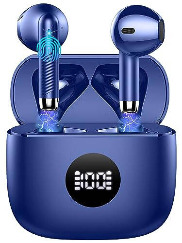 Bluetooth 5.3 Earbuds with LED Display, Bass Stereo, Noise Cancelling Mic, 40H Playback - Waterproof Sports Earphones for Android/iOS - 1