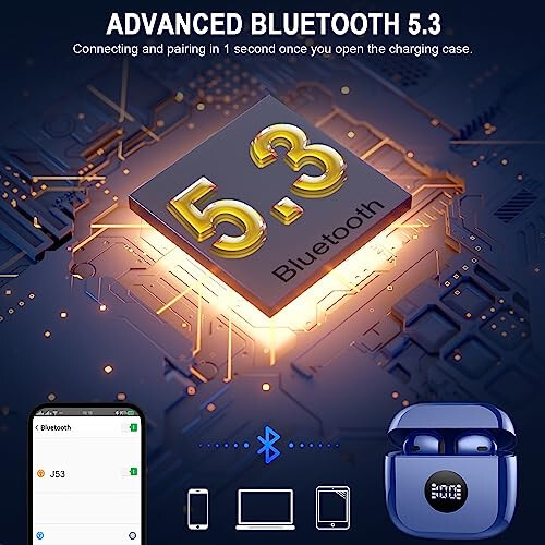 Bluetooth 5.3 Earbuds with LED Display, Bass Stereo, Noise Cancelling Mic, 40H Playback - Waterproof Sports Earphones for Android/iOS - 4