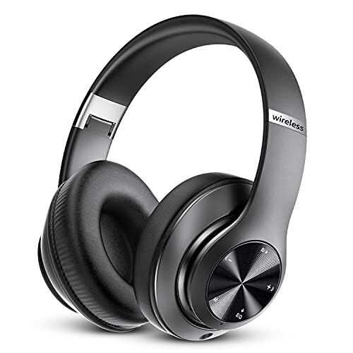 Bluetooth Headphones Over Ear, 60 Hours Playtime Foldable Headphones Wireless Bluetooth Hi-Fi Stereo Deep Bass with 6 EQ Modes, Adjustable Lightweight Headset with Microphone, FM, SD/TF for Adults - 1