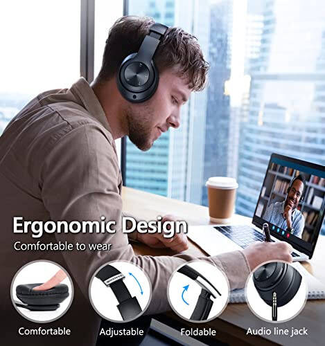 Bluetooth Headphones Over Ear, 60 Hours Playtime Foldable Headphones Wireless Bluetooth Hi-Fi Stereo Deep Bass with 6 EQ Modes, Adjustable Lightweight Headset with Microphone, FM, SD/TF for Adults - 3