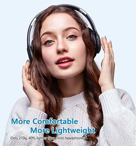 Bluetooth Headphones Over Ear, 60 Hours Playtime Foldable Headphones Wireless Bluetooth Hi-Fi Stereo Deep Bass with 6 EQ Modes, Adjustable Lightweight Headset with Microphone, FM, SD/TF for Adults - 6