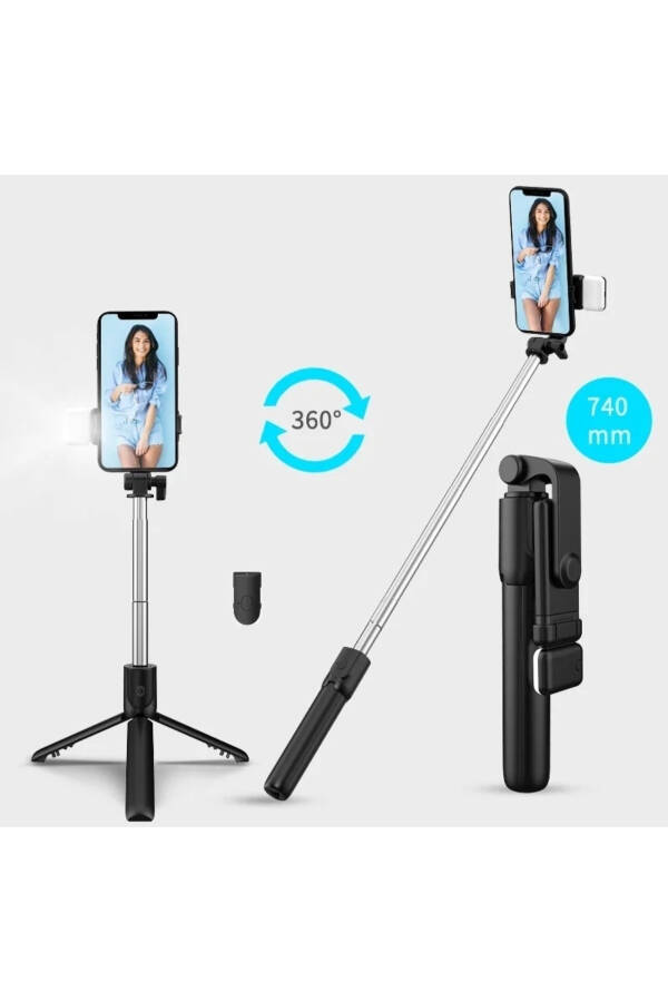 Bluetooth selfie stick with LED light, remote control horizontal selfie tripod. - 2